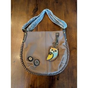 Chala Purse Handbag Leather Hobo Crossbody Bag Tan Brown Owl Charm Flower Boho